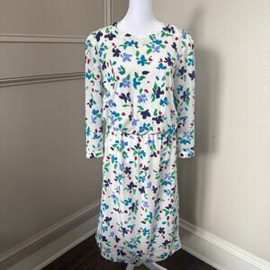 Vintage Maggy Boutique Floral Blouson Midi Dress Size 10 White Multicolor
